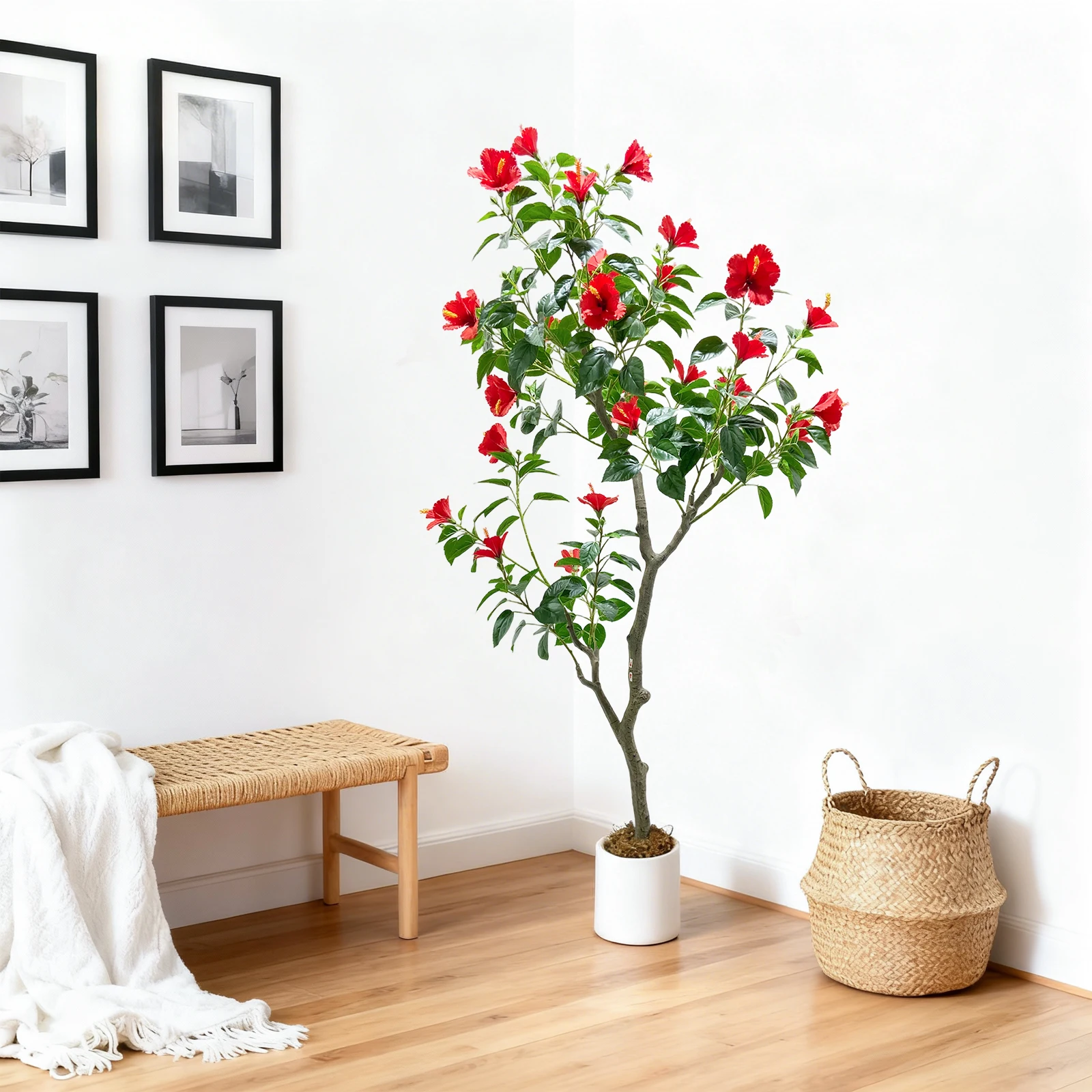 

Искусственное дерево гибискуса 120/150 см с красными цветами гибискуса, искусственное цветущее дерево для декора веранды, дома, офиса