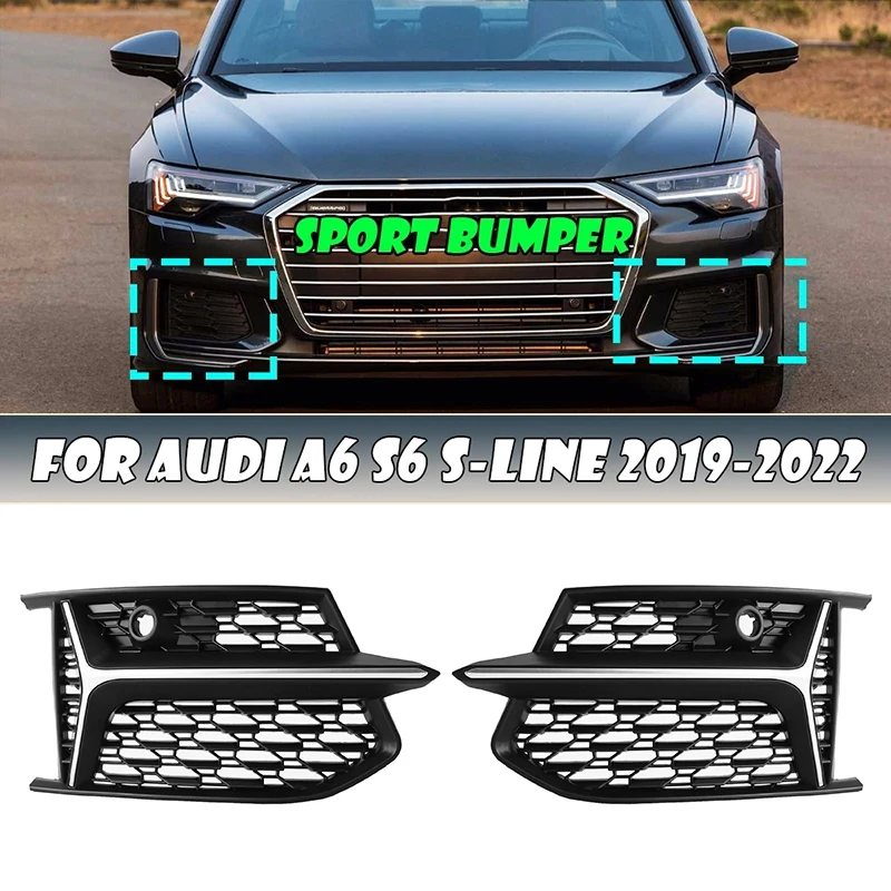 

Car Mesh RS6 Style Fog Light Grilles Grills Black + Silver Accessories Kits For A6 C8 S6 2019 2020