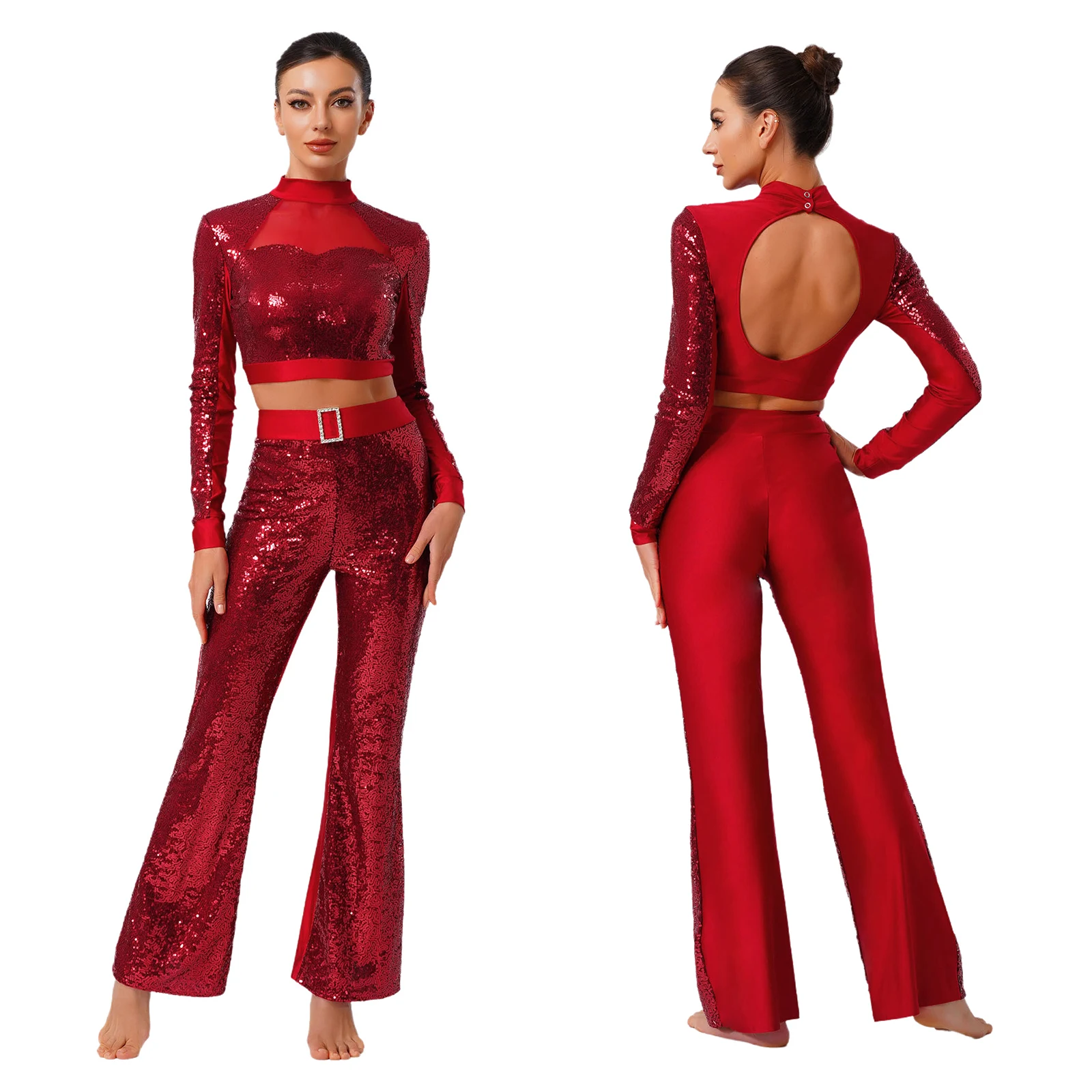Women Sequins Jazz Dance Costume Rumba Samba Street Dance Outfits Stage Singer Music Rock Sparkle Hip Hop Jazz Dance Disco Suit
