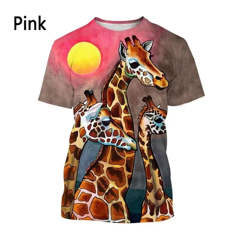 Funny Giraffe 3D Printed T-shirt Men\'s Fashion Clothing Streetwear T Shirt Summer Casual Short-sleeved Graphs Tops Boys Tees