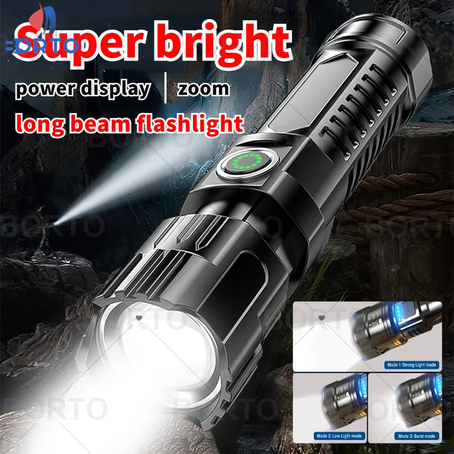 

Super Powerful LED Tactical Flashlight Outdoor Camping Zoom Torch Built-in Battery Lantern USB Rechargeable Waterproof Lamp