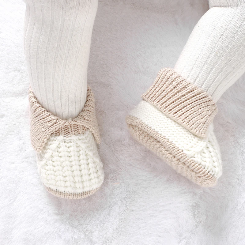 Newborn Baby Shoes Knit Boy Girls Footwear Fashion Patchwork 0-18M Toddler Clothes Accessories Infant First Bed Boots Cute Solid