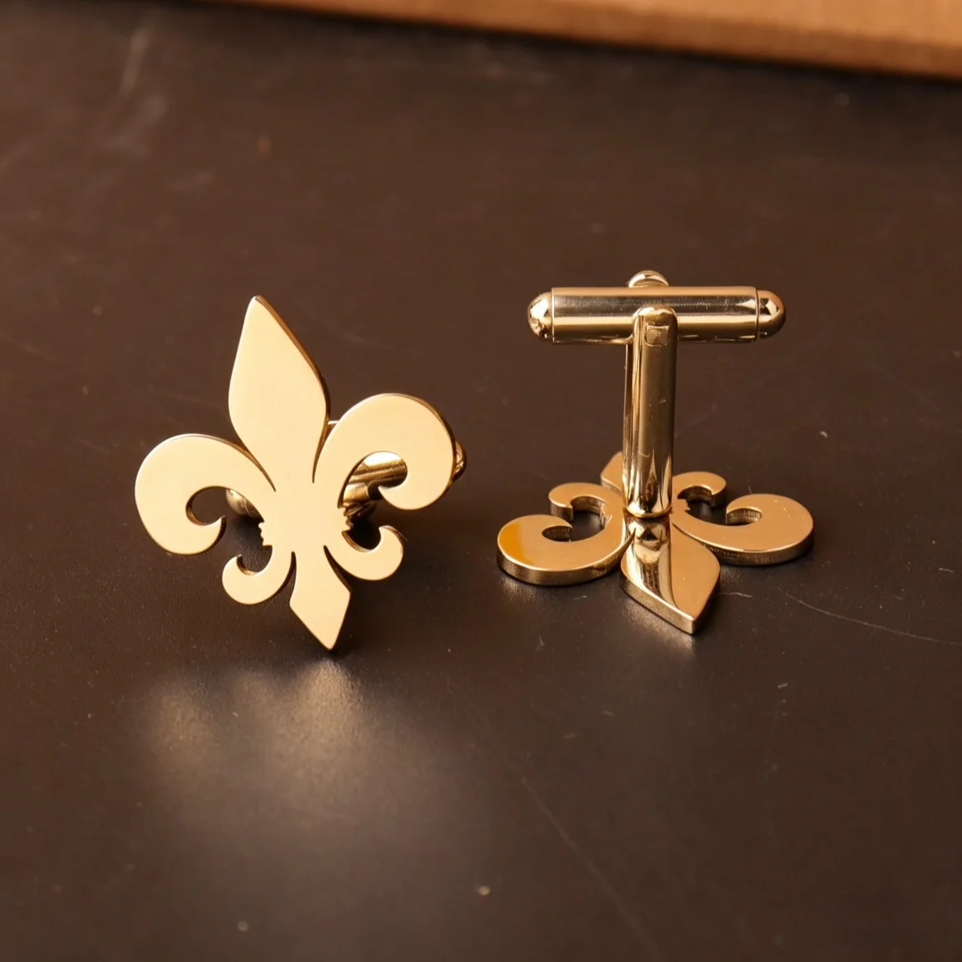 Luxury Gold Fleur De Lis Cufflinks, Men's Formal Shirt Cuff Links, Wedding Business Gentleman Accessories