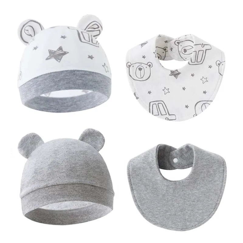 

2Set Cartoon Cotton Baby Fetal Caps Drooling Bibs Newborn Beanie Hat Saliva Towels Infant Soft Bib Burp Cloth Toddler Stuff 2025