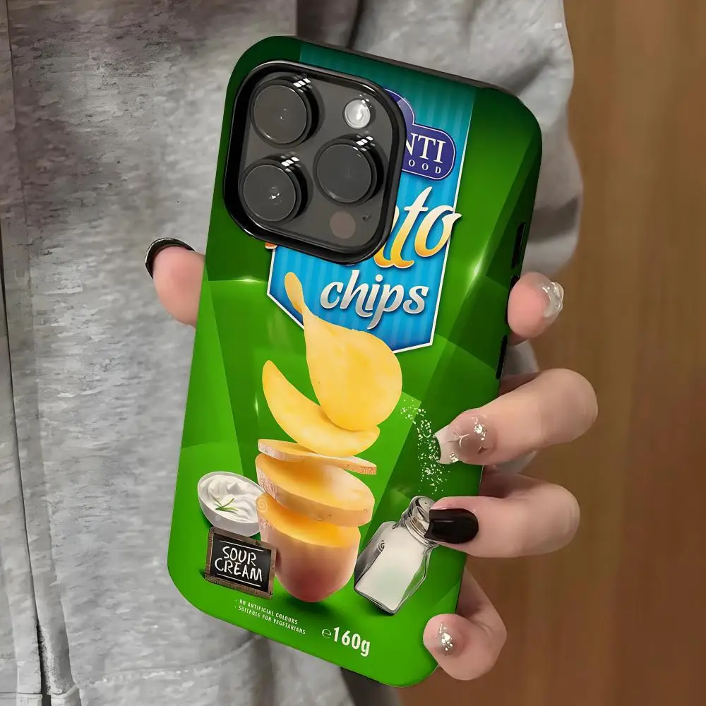 p-Patato Chipss Phone Case Film Korean INS for iPhone 16 15 14 13 12 11 Pro Max Plus Luxury Magnetic Double-layer Cover