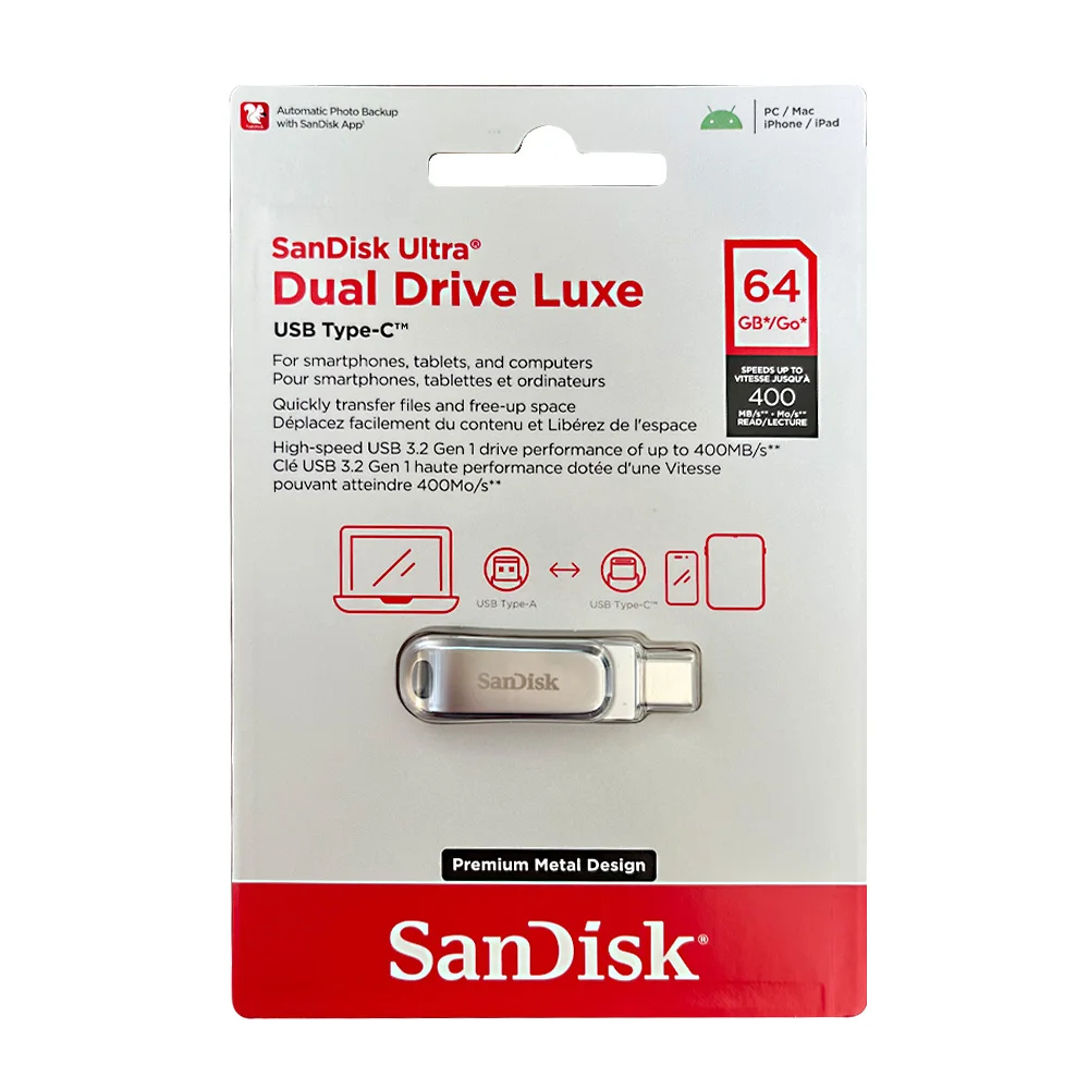 SanDisk SDDDC4 Ultra Dual Drive Luxe USB 3.2 Flash Drive 64GB Type C 128GB 256GB 512GB Metal Type A OTG 2-in-1 Flash Drive