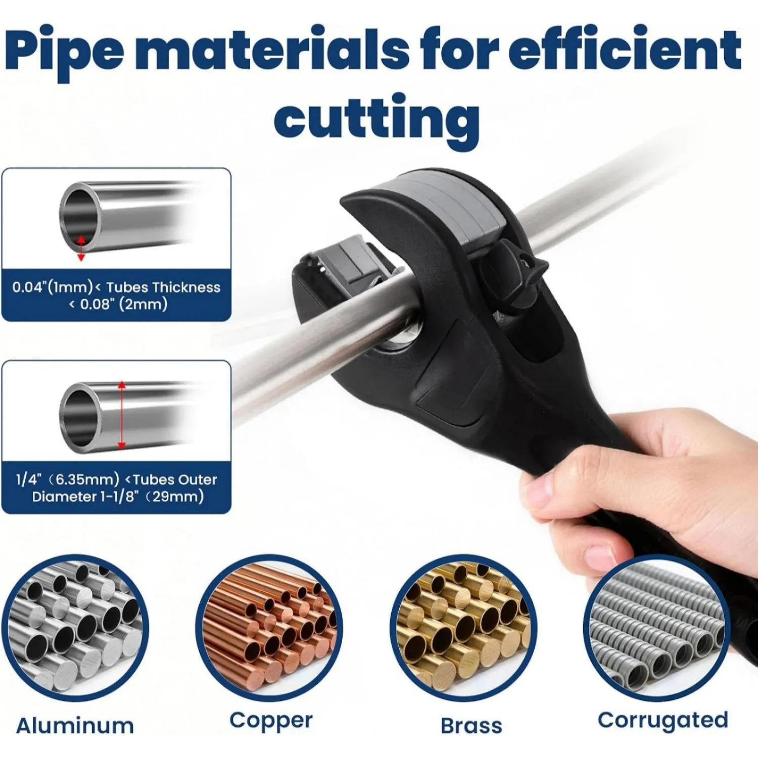 6-23mm or 8-29mm Ratcheting Tubing Cutterwith 3 Blades and Deburring Tool for Copper Brass Aluminum Corrugated Pipes PVC PPR view 3