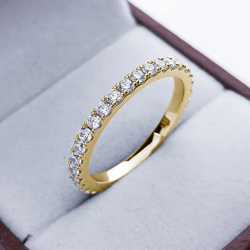 Celestinova VVS1 D Full Lab Created Moissanite Wedding Band Rings Women 14K Gold Plated Stackable Full Eternity Engagement Ring