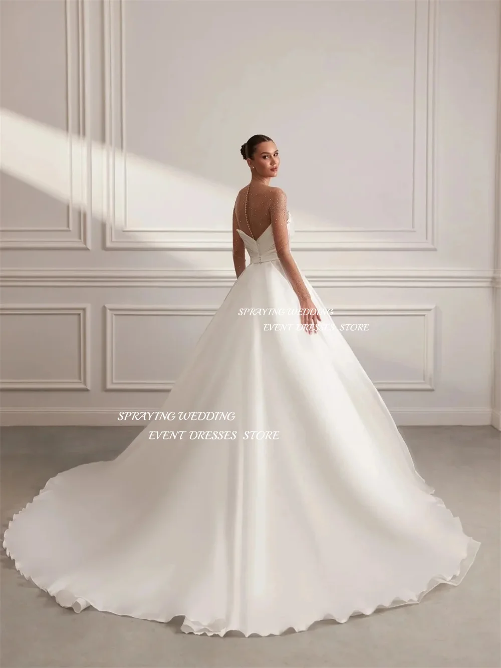 SPRAYING élégant ivoire Organza robes De mariée col en V perlé robes De mariée une ligne longue balayage Train Robe De Mariée personnalisé 2026