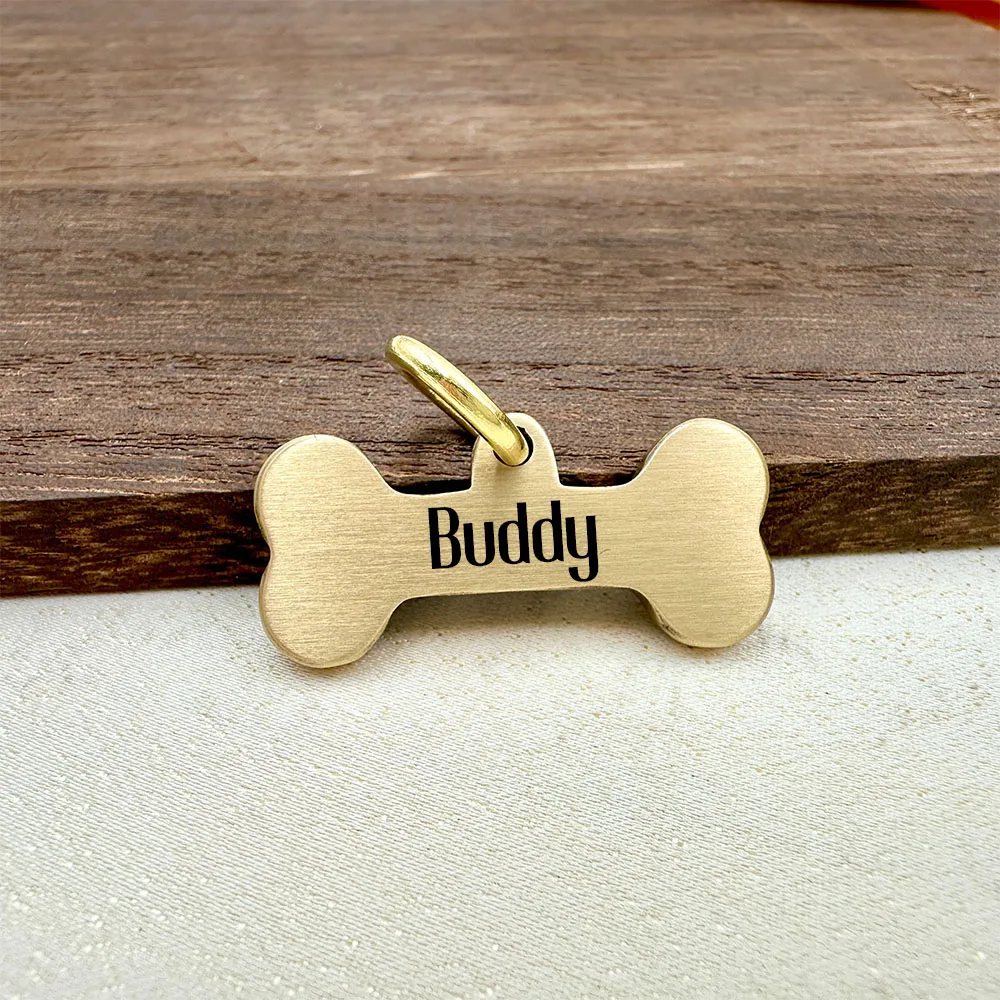 New Bone Personalized Dog Tag Name Pet ID Tag Solid Brass Pets Anti-lost Tag Puppy Accessories Dogs Collar Customized Engraved