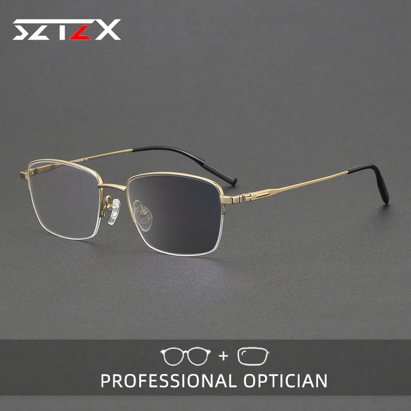 

SZTZX Acetate Pure Titanium Half Frame Prescription Handmade Design Men Women Anti Blue Light Customized Eyeglasses 81055