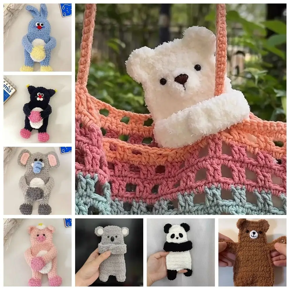 Cute Plush Earphone Bag Pendant Hand-woven Cartoon Cover Wool Crochet Bag Valentine's Day Gift