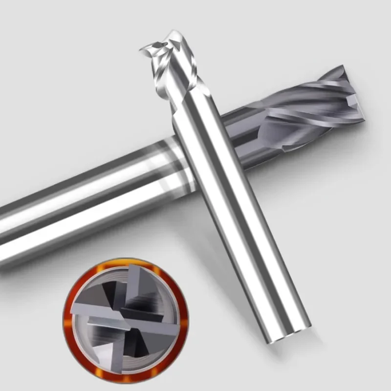 ROMTIC Tungsten Steel Carbide 4-Flute Short Blade Flat Milling Cutter For Stainless Steel HRC65 CNC Machinery End Mill Tools