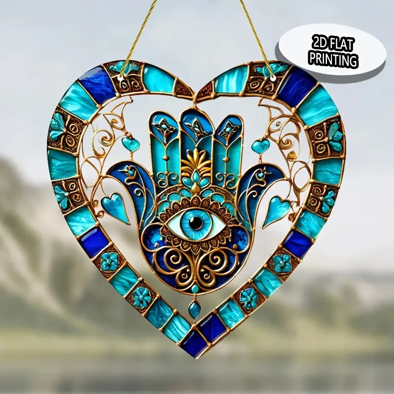 2D Flat Acrylic Heart-shaped Hamsa Hand and Evil Eye Butterfly Fashion Glasses, Bohemian Style Decoration, Spiritual Protection