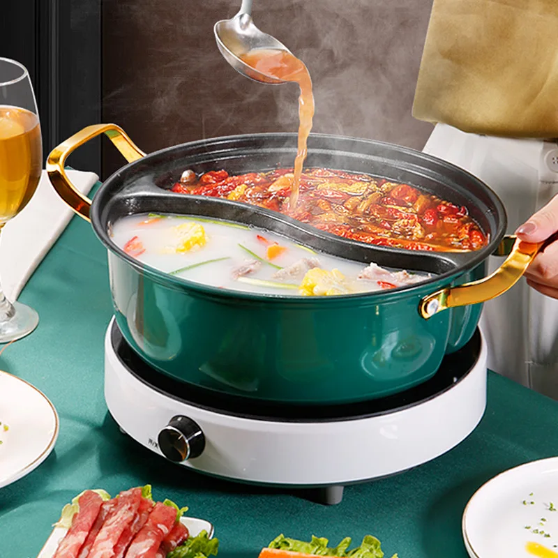 304 Stainless Steel Double-flavor Hot Pot with Lid Thickened Double Ear Soup Pot Household Induction Cooker Double Flavor HotPot