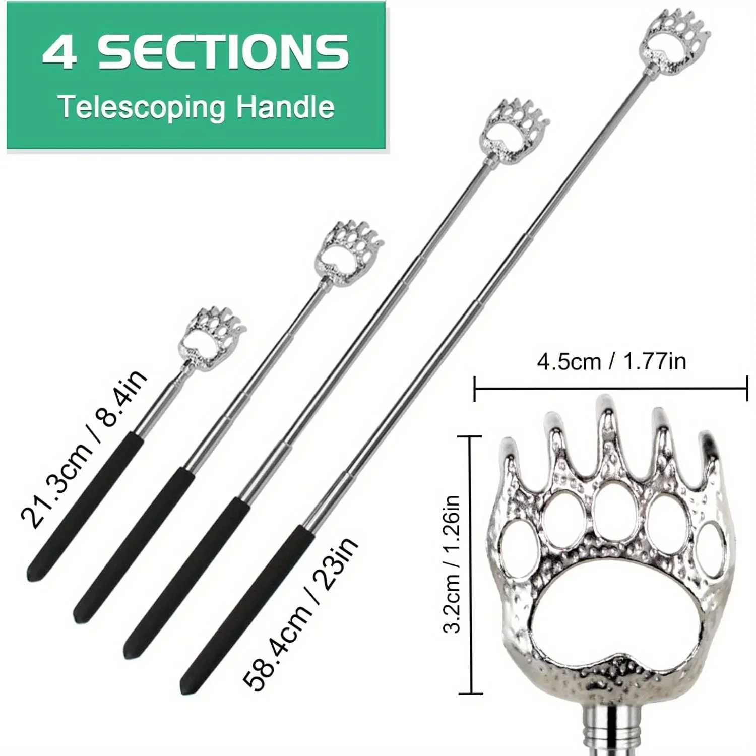 Portable Extendable Telescopic Bear Claws Metal Back Scratchers/Hand Massager/Backslap with Rubber Handles- Bear Claw Back