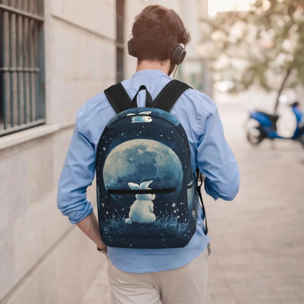 Cute Space Little Bunny Rabbit Student Backpack School Bag Hiking Travel Daypack for Men Women Bookbag Shoulder Bags