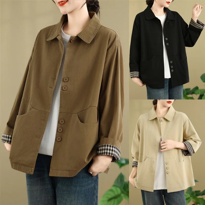 

Высококачественный женский топ ort Jaet, весенне-осенний свободный повседневный универсальный топ большого размера с длинным воротником све, материал из органического хлопка