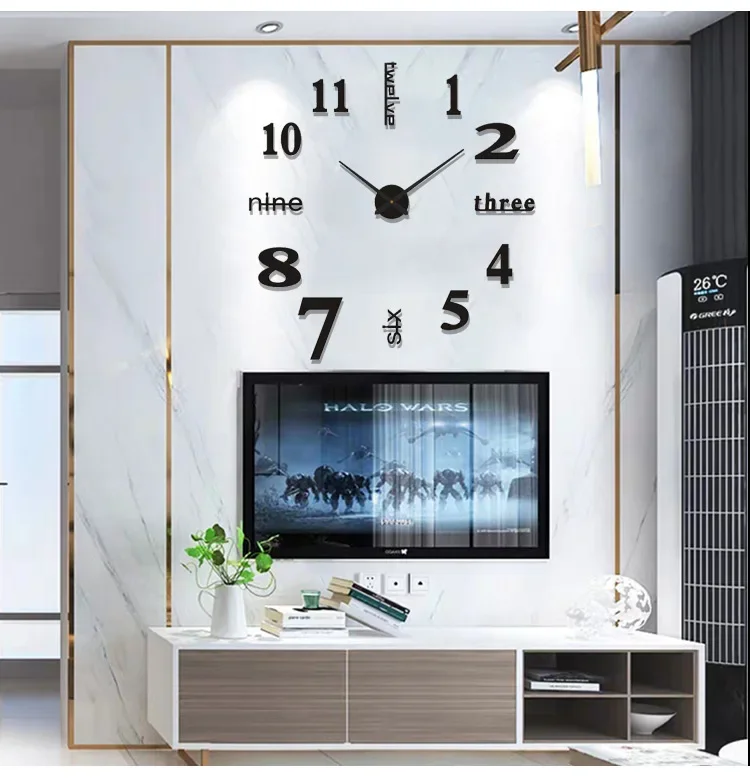 3D Wall Clock Mirror Wall Stickers Creative DIY Large Wall Clock Quartz Watch Art Decal Sticker Living Room Home Decor 37/47inch