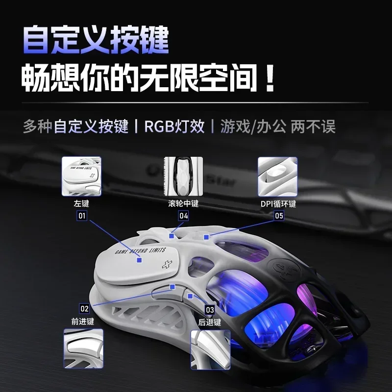 Imagem -05 - Gravastar m1 m2 Mouse Liga de Magnésio Três Modos Bluetooth sem Fio Gaming Mouse Paw3395 Rgb Oco para Fora pc Gamer Acessórios Novo