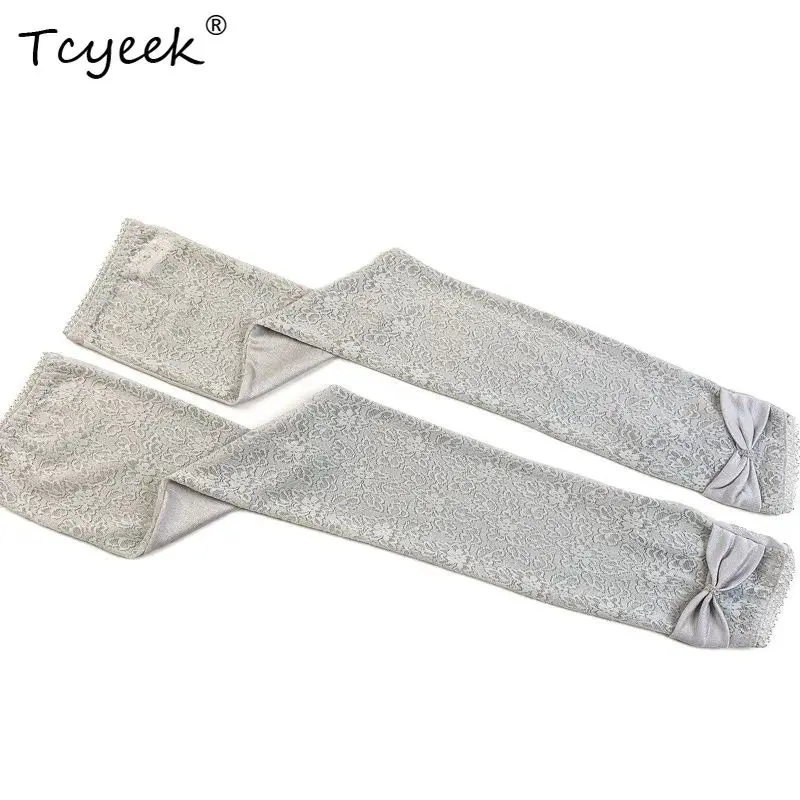 

Tcyeek, 100%Real Silk Sunscreen Sleeves, Women Lace Driving Sun-protection UV, Sports Thin Arm Gloves, 2024 Summer A48571QC