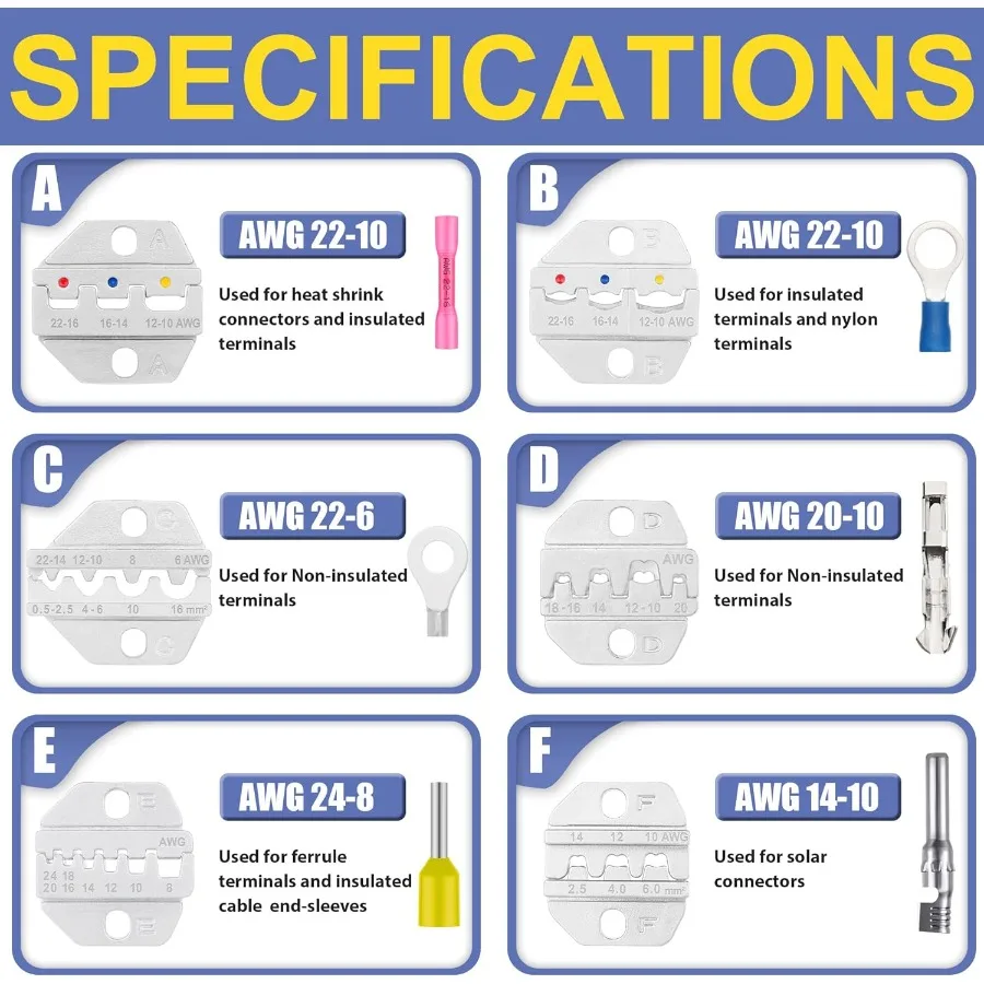 haisstronica 6PCS Crimping Tool Set - Ratchet Wire Crimping Tool for Heat ShrinkInsulated Nylon Non-Insulated Ferrule Wire End