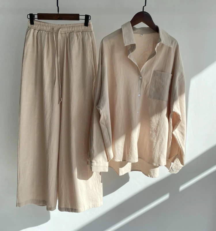 

Women's Retro Long Sve irt Loose Pants Set Zipper Closure Polyester Casual Sportswear Two-Piece Suit for Ages 25-35