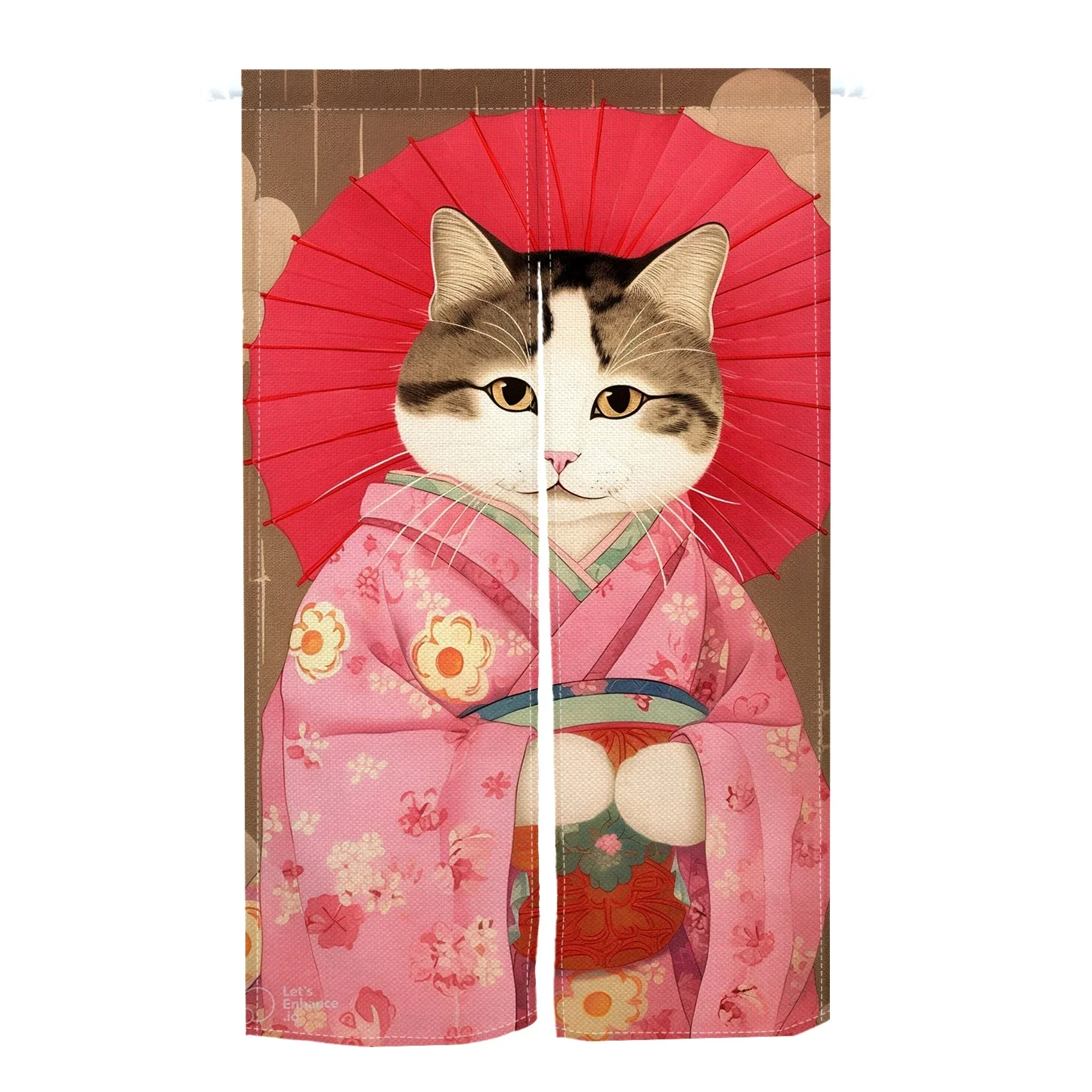 Cherry blossom Cat Japanese Door Curtain Dustproof Short Curtains Removable Window Half-curtains Kitchen Drapes Home Room Decor