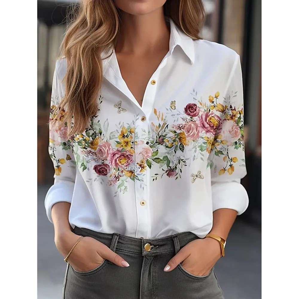 2023 Women's shirt & blouses Elegant flower Shirt 3D Print High quality Long Sleeve Fashion Large size Female clothing Blouse