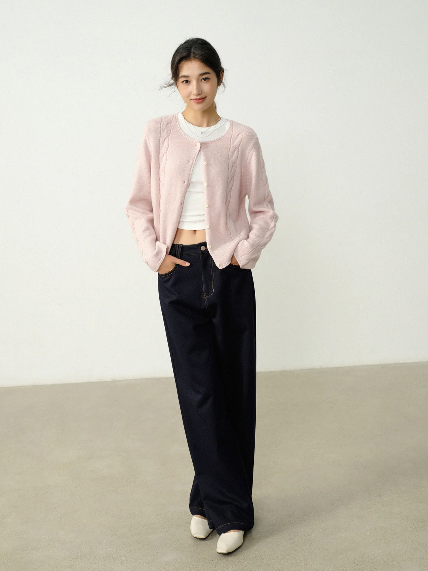 Sweet Knit Soft Round Neck Cable Cardigan Women’s Slim Warm Sweater Coat Autumn Casual Elegant Fashion Outerwear Top Layering