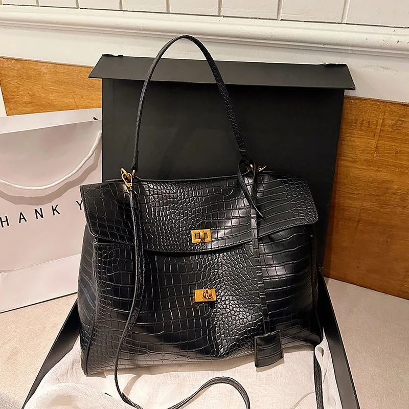 Premium Crocodile Pattern Commuter Tote Bag Women's New Foreign Style Internet Celebrity Commuter Versatile Shoulder Bag Simple