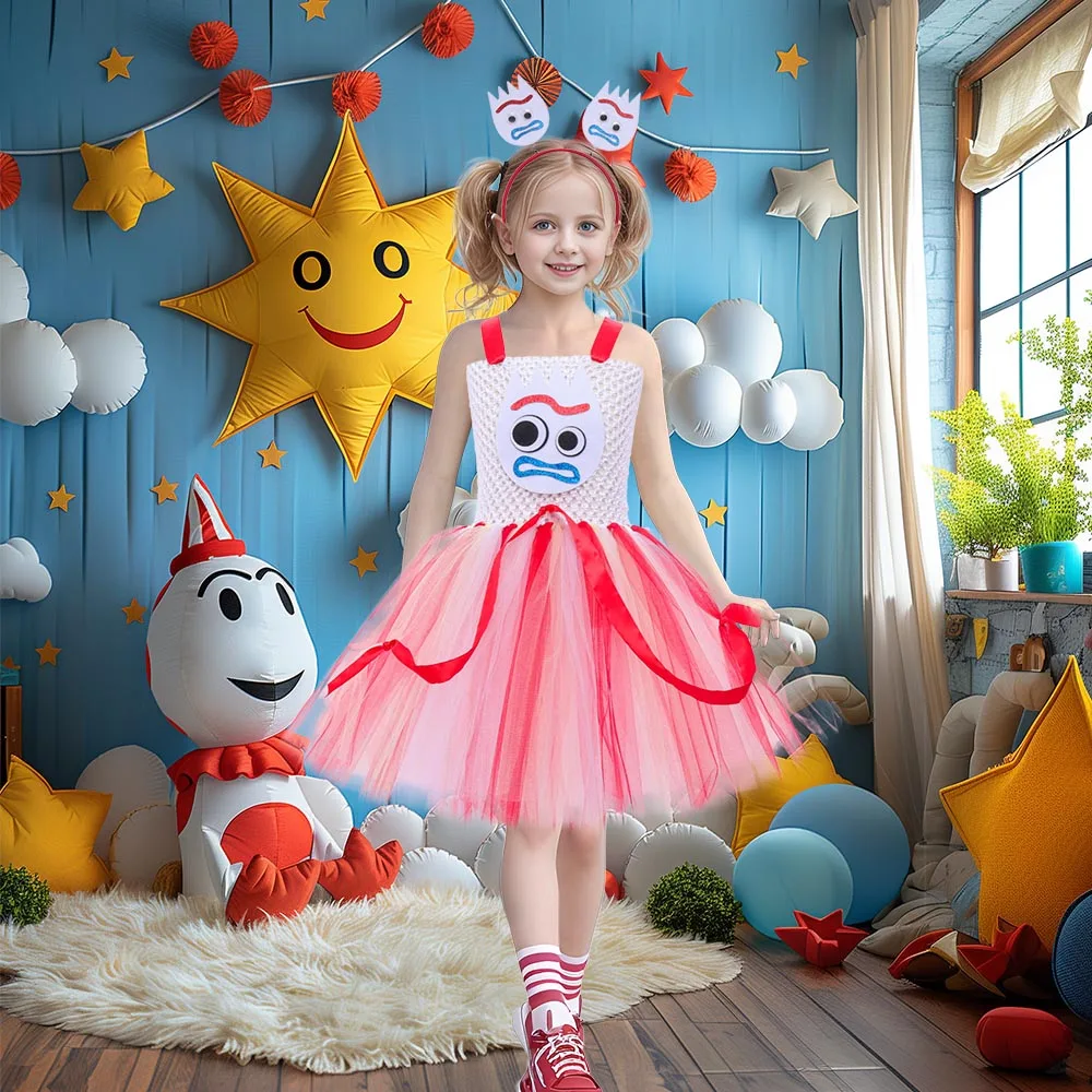 Forky Costume for Kids Girls Birthday Party Princess Dress Girls Halloween Cosplay Costume for Kids Fancy Dress Up Tutu Dress