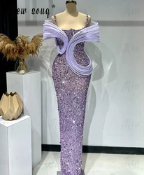 Chic Purple Sequins Party Dress Spaghetti Straps Beading Cocktail Dress Sexy Square Neck Formal Prom Dresses فساتبن سهرة فاخرة