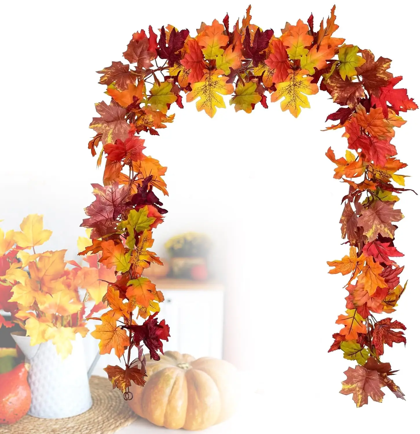 

Fall Maple Garland Autumn Hanging Fall Leave Vines for Garden Wedding Party Thanksgiving Fireplace Door Backdrop Christmas Decor