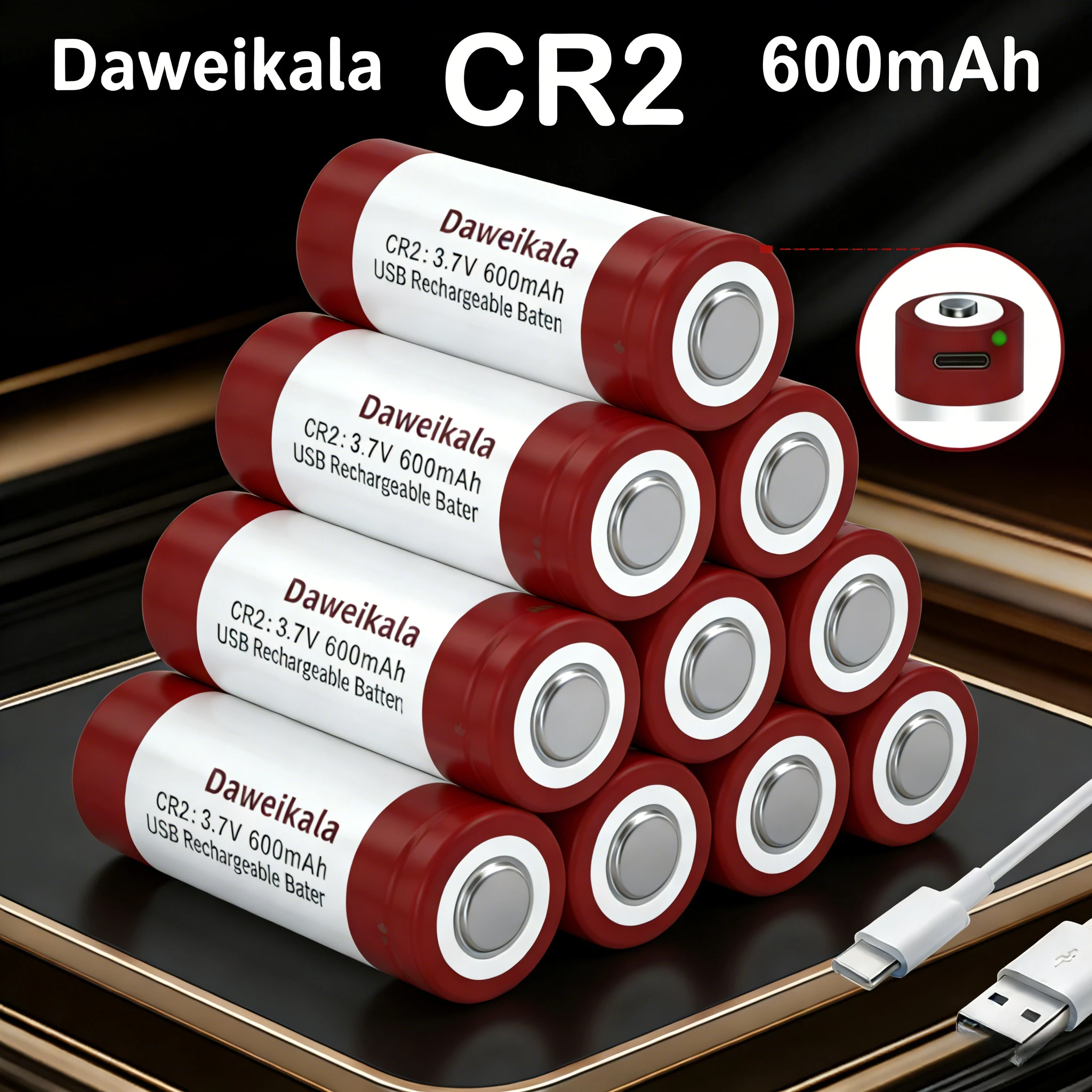 

CR2 Rechargeable Battery Lithium 3.7V Hot Powerful for Disc Brake Lock Sp-1 Printer with USB C Cable Reliable Battery Pack