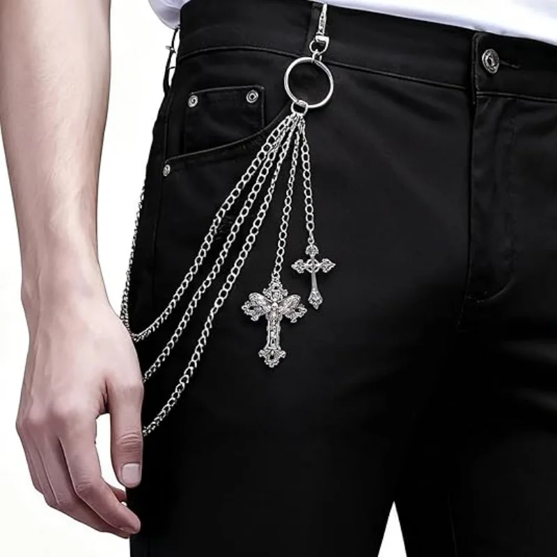 Punk Layered Pants Chain for Men Women Jesus Cross Wallet Chains, Hip Hop Pocket Chains, Goth Jewelry Key Chain Wallet for Men
