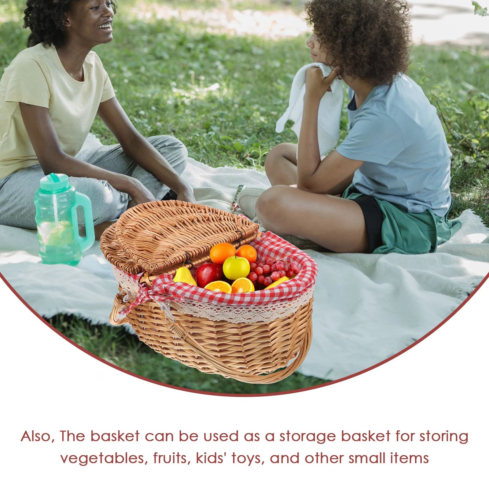

Natural Woven Picnic Basket with Sturdy Handles Multi-Use Rustic Wicker Storage Basket for Outdoor Picnic Camping Home