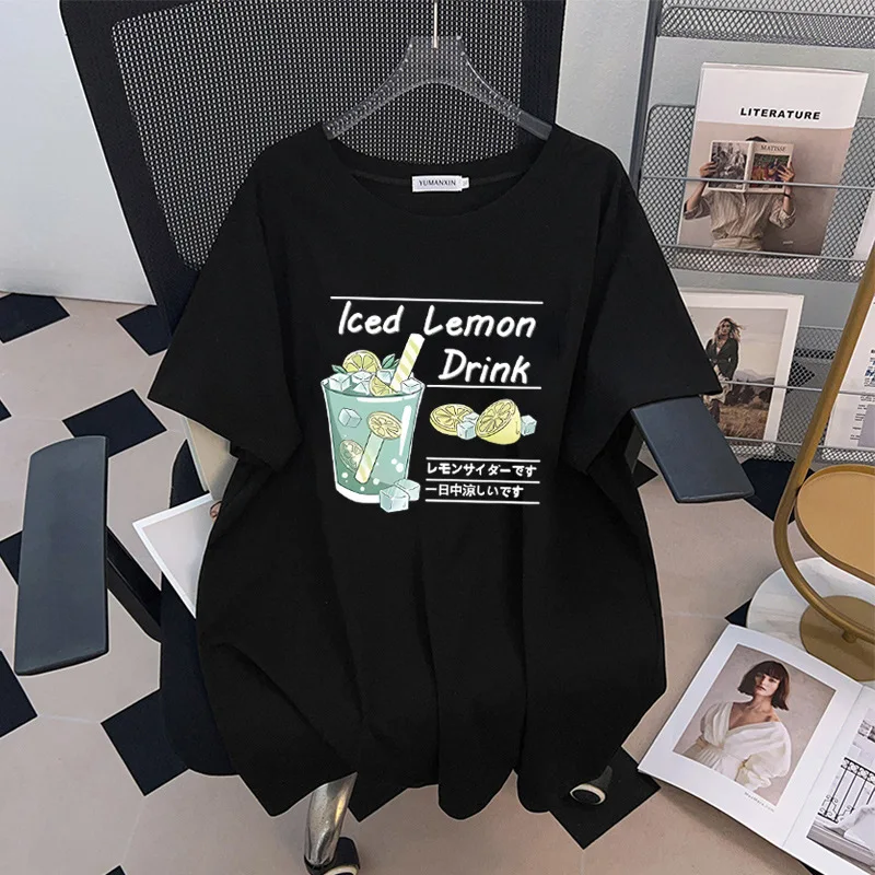 

170Kg Plus Size Women's Bust 170 Summer Loose Short Sleeve Printed T-Shirt Black White 4XL 5XL 6XL 7XL 8XL 9XL