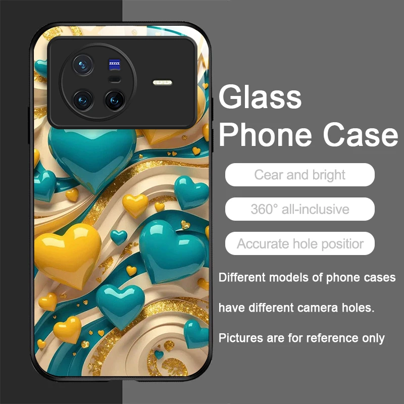 الفاخرة الملونة كريستال القلب نمط الزجاج المقسى جراب هاتف ل ممن لهم رينو 13 F 12 11 برو 10 SE البحث X3 لايت X8 A94 A58 غطاء #4