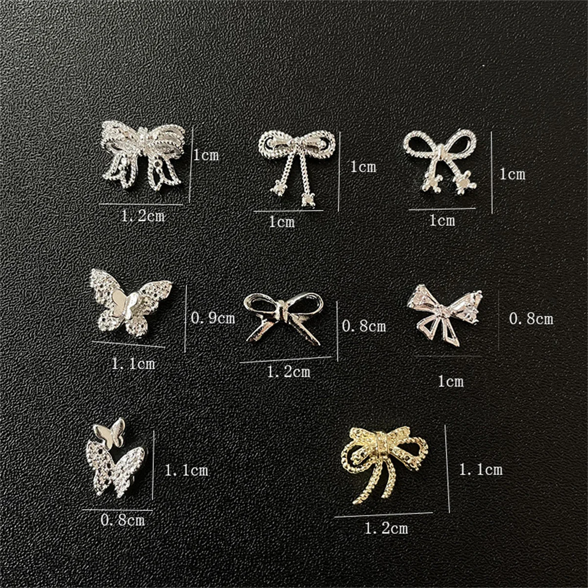 10pcs 3D Exquisite Japanese Alloy Nail Art Charms Luxury Kawaii Bow Butterfly Jewelry Nail Rhinestone Decoration DIY Accessories