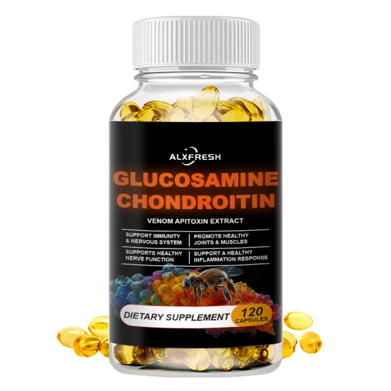 Glucosamine Chondroitin Capsules with Bee Venom for Bone and Joint Inflammation Management Support Stress Relief Immune Health