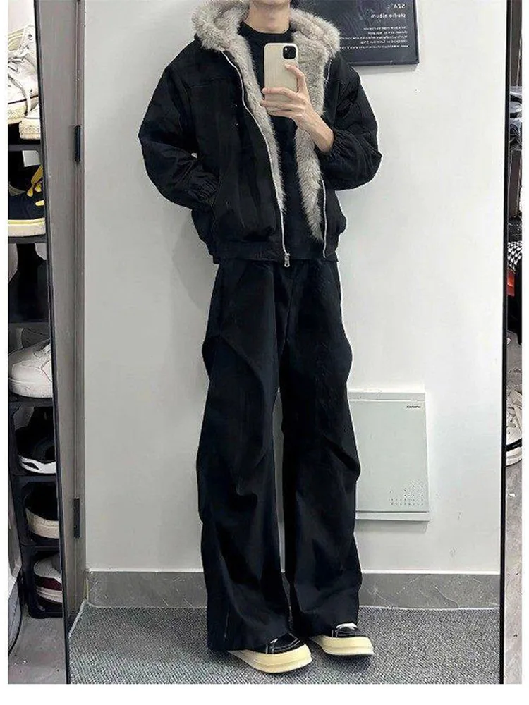 

Bla Knife Pleated Paratrooper Men's Spring Autumn Wide Leg Pants American Vibe Lengthening Legs Micro Flared Casual Tr...