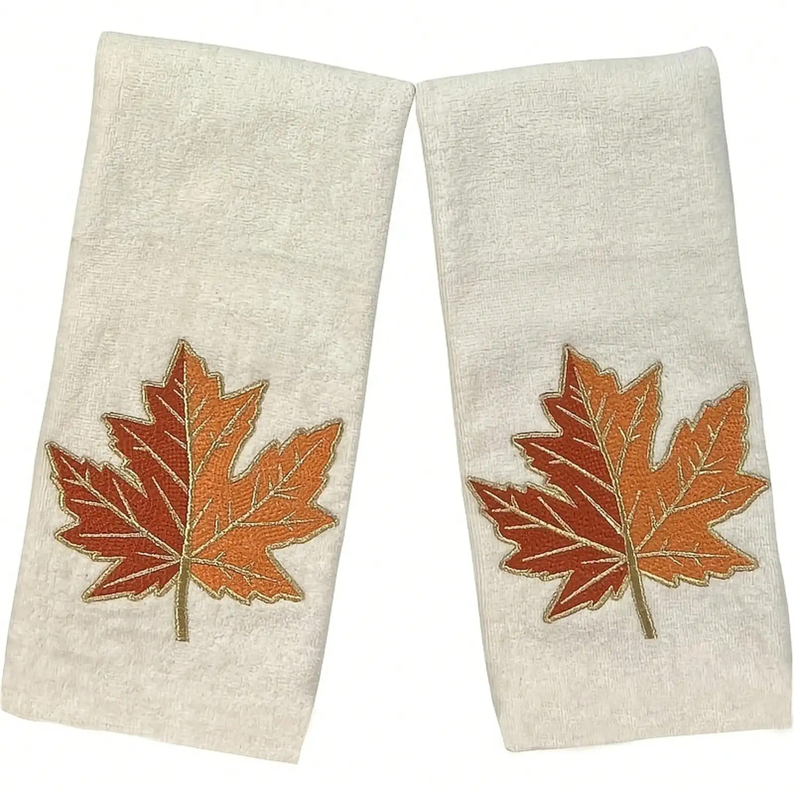 2pcs Maple Leaf Hand Towels/Red & White Canadian Maple Leaf Design/Soft Dishcloths With Hanging Loop/Decorative Fall Leaf Pattern For Bathroom, Dishes (Machine Washable) SF260721144014138082938