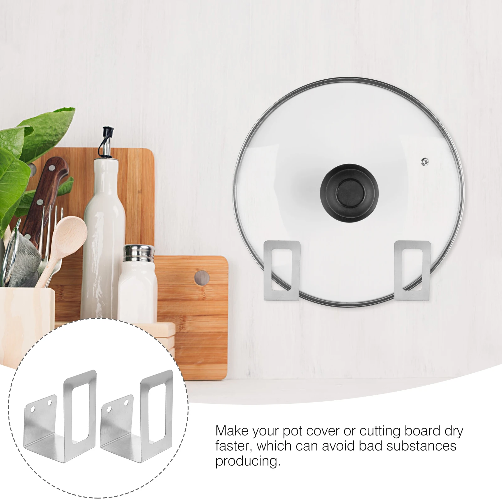 

Wall Mounted Pot Lid Holders Stainless Steel Kitchen Utensil Rack Organizer Pan Cover Storage Easy Install Home