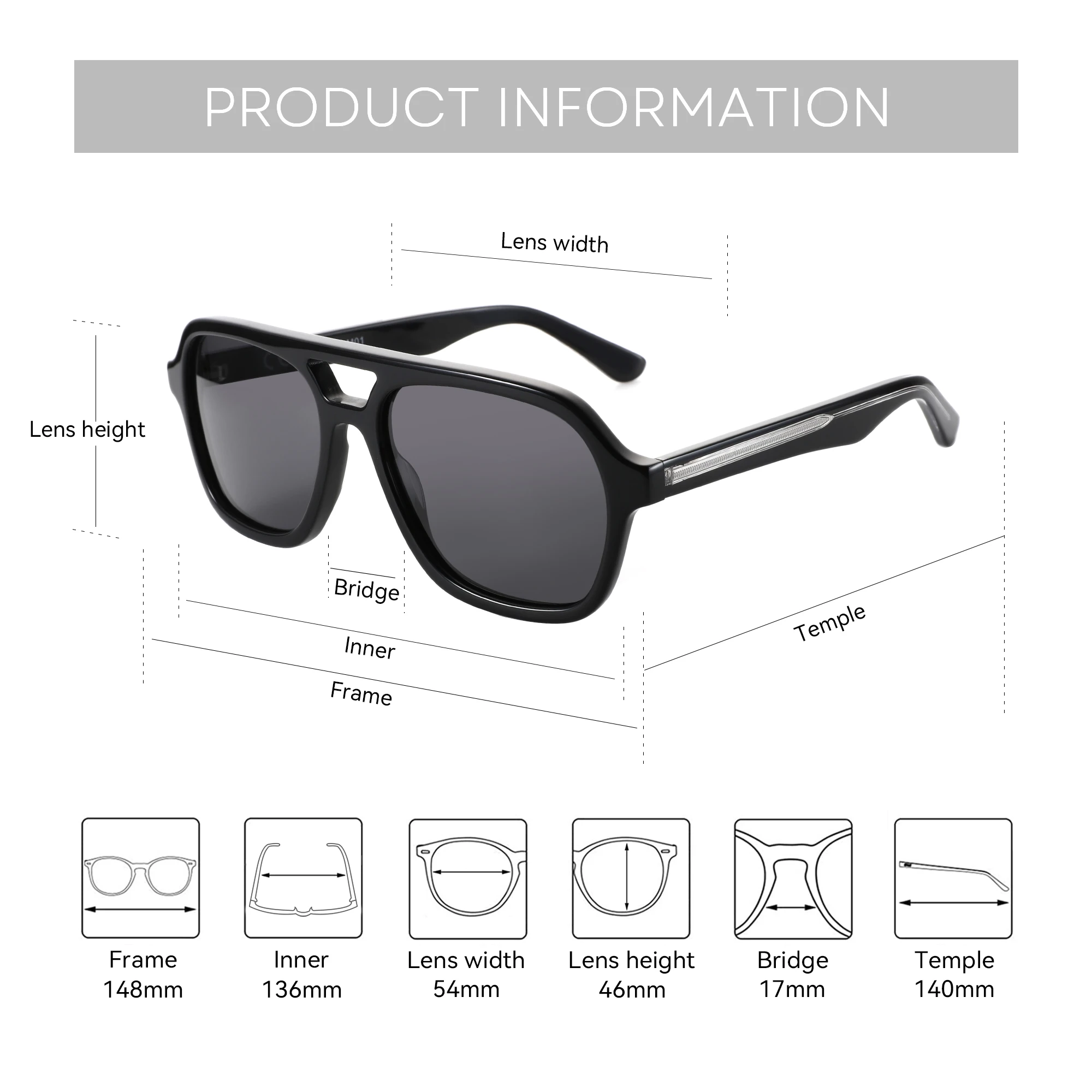 ZENOTTIC 2025 Trend Aviator Polarisierte Sonnenbrille, handgefertigt, Acetat, UV400-Schutz, Piloten-Sonnenbrille für Damen und Herren – Detail 7