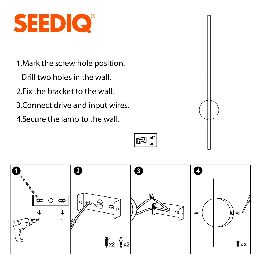 SEEDIQ 모던 LED 벽 조명, 회전식 블랙 화이트 실버 벽 램프, AC85-265V 벽 스콘스 라이트, 100 120cm 긴 벽 조명