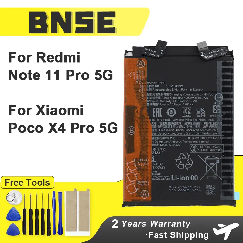 

High Quality 5000mAh BN5E Battery For Xiaomi POCO X4 PRO 5G For Redmi Note 11 Pro 5G Mobile Phone Batteries + Tools