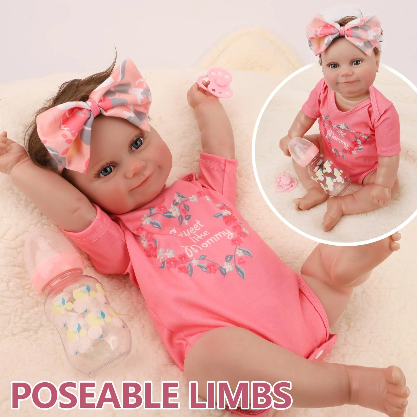 20 بوصة عالية الجودة لينة الفينيل تولد من جديد دمية W-18-2 الملابس الوردية الوردية الفينيل محاكاة الطفل ثلاثية الأبعاد رسمت الجلد رفيق دمية