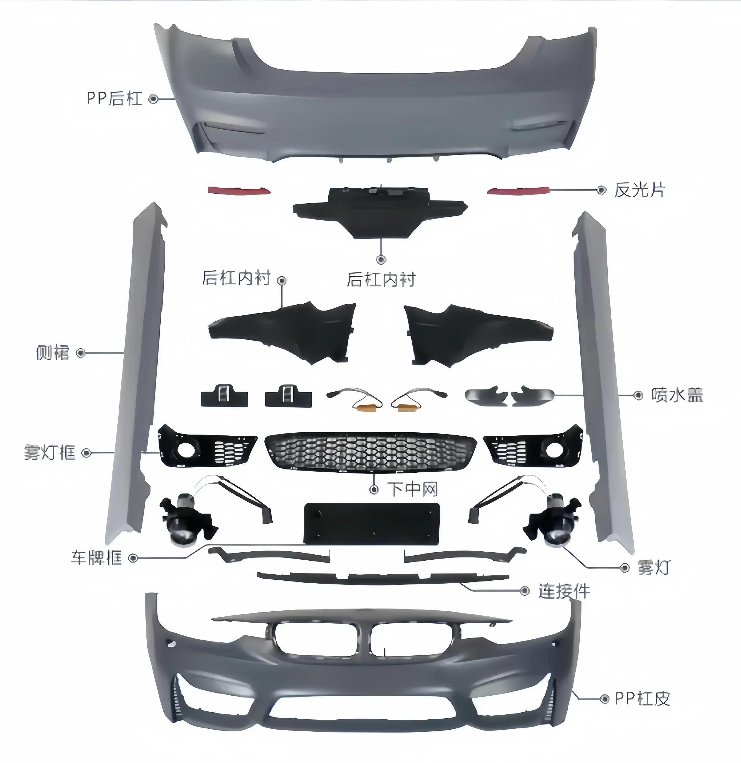 Full M3 Bodykit For BMW F30 3 Series Upgrade To M3 Front Bumper Rear Bumper Side Skirts Exhaust Pipe Mirror Cap