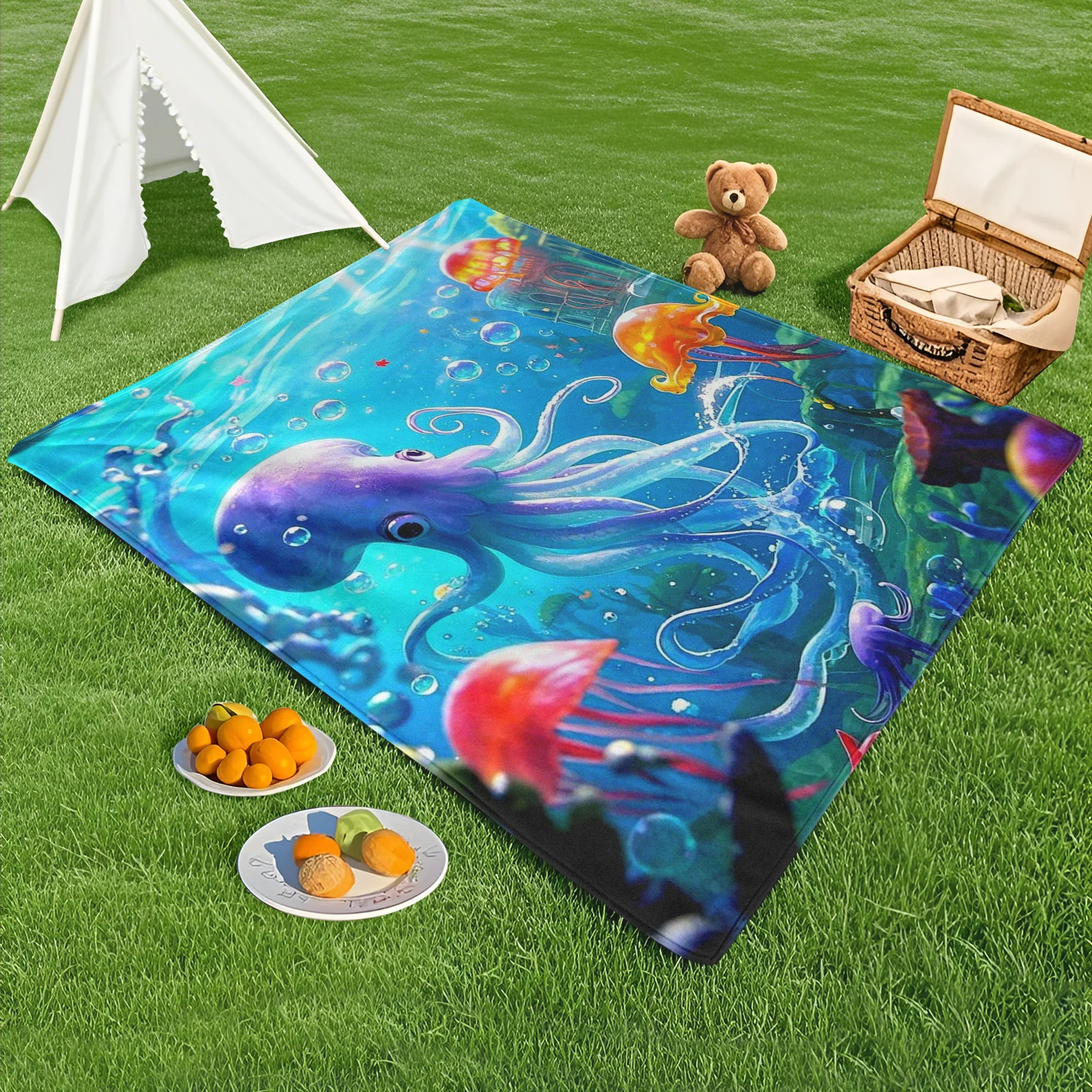 Fantasy Purple Squid Blanket With Underwater Design For Whimsical Outdoor Adventures And Enchanted Camping By The Ocean